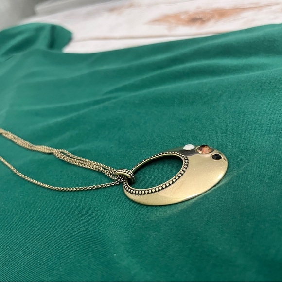 Lia Sophia Gold-tone Dual chain Design Necklace‎ Open Oval Pendant 31" - Picture 13 of 16